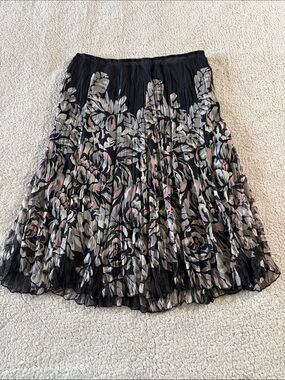 Karen Kane Wine & Roses Black Pleated Circle Skirt 100% Silk Size 8 New